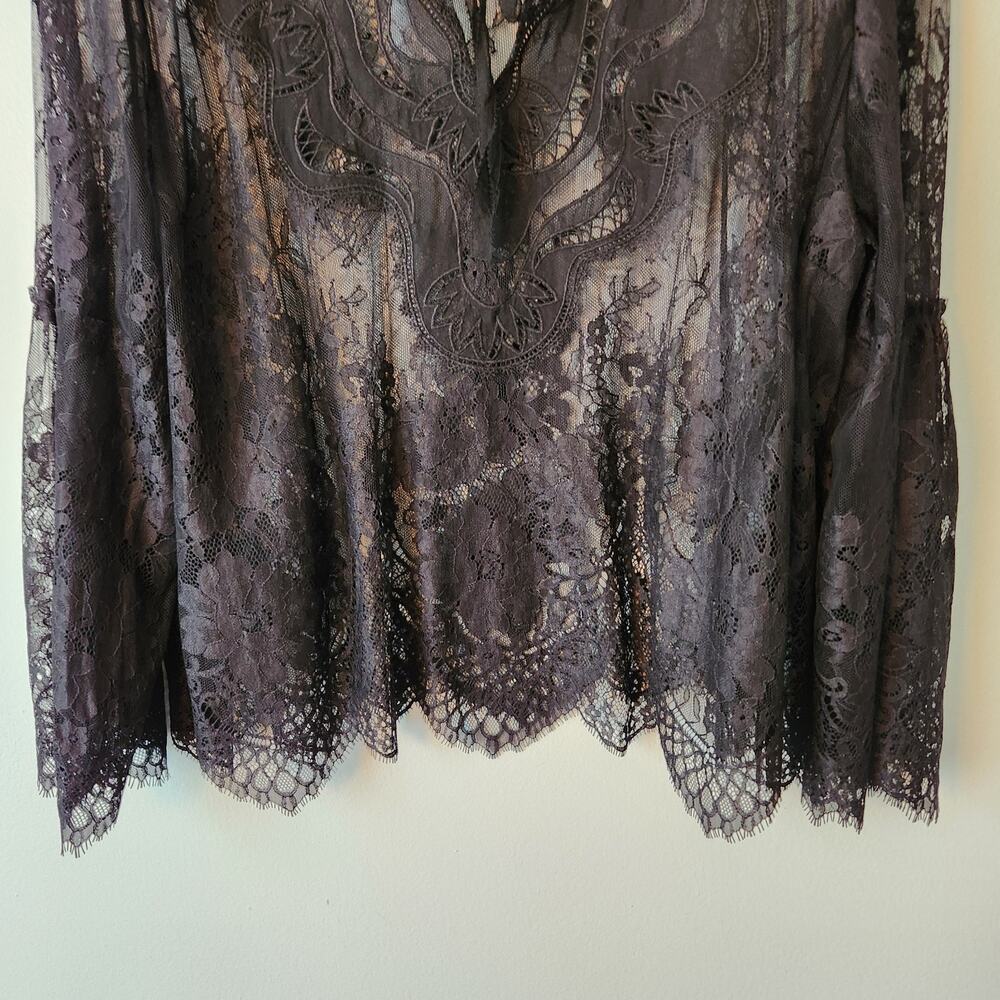 Womens Black Lace Whimsigoth Top XL Floral Flare Sleeve Fairygrung Festival Boho - Picture 3 of 13